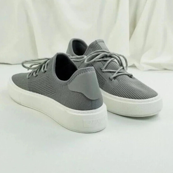 J Slides Women's Lace Up Mesh Fabric Embellished Heel Logo Gray Fashion Sneakers - Picture 8 of 12